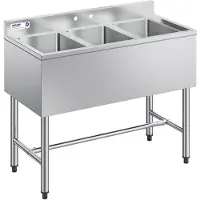 Vevor diskho med 3 fack, 18 gauge 304 rostfritt stål, 254x356x254 mm, kommersiell diskho med 3 fack under bardisk, bakstänkskydd och effektiv dränering för kök, restaurang, food truck och hemmabruk