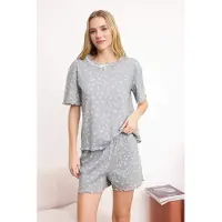 Trendyol Kort pyjamas grå / pastellgrön / vit