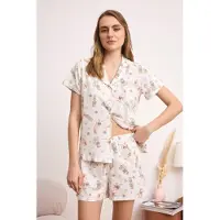 Trendyol Kort pyjamas ljusblå / ljusbrun / rosa / off-white