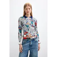 Desigual T-shirt marinblå / gul / mörkgrön / vit