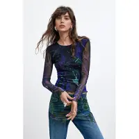 Desigual T-shirt turkos / violettblå / svart