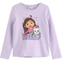 Lindex T-shirt 'Top ls Gabbys Dollhouse' beige / mörkbrun / lavendel / vit