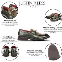 Justin Reess herrarnas gröna läder-herringbone tweed loaferskor - Tristian