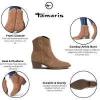Tamaris damer Camel Brown mocka i läder, cowboy western ankelboots - 25702-41