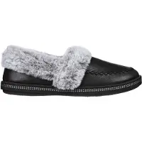 SKECHERS Mjuka lädertofflor för kvinnor/damer – Cosy CampF (Svart)