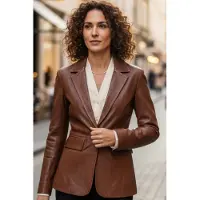 Infinity Leather Damer beige italiensk läderkavaj – Eclipse