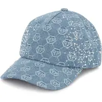 Philipp Plein Denim Baseball Cap Monogram Strass Monogram