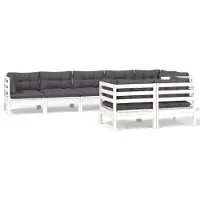 vidaXL Loungegrupp med dynor 8 delar vit massiv furu