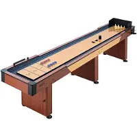 Vevor 3,7 m shuffleboardbord, 2-i-1 shuffleboard- och bowlingkombinationsset, shufflebräda med rustik träfinish, reptålig spelplan, 8 puckar, bowlingset, vax, borste, för familjespelrum
