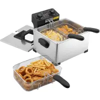 Vevor Kommersiell elektrisk fritös, 5,2 l oljekapacitet, 2500 W rostfritös i bänkskiva med stora och små korgar, överhettningsskydd, temperaturkontroll, timer, för hemmarestaurangbruk, silver