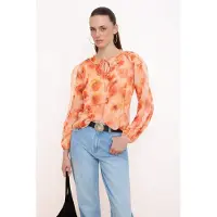 Trendyol Blus mörkbrun / orange / aprikos / mörkorange