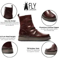 Fly london Womens Wine Leather Zip Up Platform Ankelboots - RENO053FLY