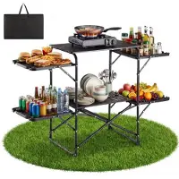 Vevor Campingköksbord, Slim-Fold Cook Station, Bärbart Hopfällbart Bord, med 4 Sidobord, Värmebeständig Bordsskiva och Bärväska, Perfekt för Utomhuspicknick, Grillfester, Camping, Husbilsresor