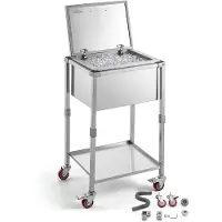 Vevor Rullande kylbox i rostfritt stål 54,6 l, kylvagn för utomhusbruk med hjul, fällbart lock och hyllplan, för uteplats, bakgård, fest, bar, kalla drycker, 558 x 455 x 1003 mm