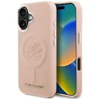 Karl Lagerfeld MagSafe-fodral för iPhone 16 med initialer och metalllogotyp – rosa