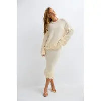 Gina Tricot  - Knitted fringe skirt - Stickade kjolar - Vit - S - Dam
