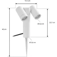 PRIOS markspettspotlight Tulimar, 2 lampor, vit, IP65 Tulimar , dimbar, Vitt / opal, Aluminium / grå / zink, Modern