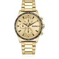 HUGO #Drift gold-tone watch with black tachymeter bezel