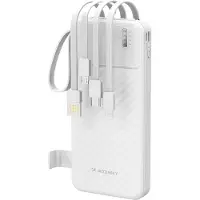 Wozinsky W11-W 10000mAh powerbank med 4 kablar, mobilstativ och LED-ficklampa - vit