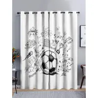 Yiran Furniture Fotboll Graffiti Konst Design Sport Barn 2 Delar Skuggning Polyester Mörkläggningsgardin för Vardagsrum Sovrum Dekor Krok W60H60(CM)x2PCS&HOOK