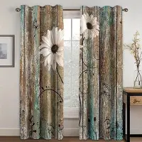 Yiran Furniture 2 st Vintage Träplankor Tryckt Fönstergardin För Sovrum Vardagsrum Stångficka Fönsterbehandling Heminredning W65X60H(cm)X2Pcs&Grommet Top