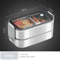 Yiran Furniture Lunchlåda i 304 rostfritt stål för vuxna barn skola kontor 2 lager mikrovågsugnsbar bärbar fack bento matförvaringsbehållare 2 vit