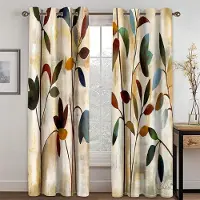Yiran Furniture 3D Billig Modern Lyx Elegant Blad Konst Design Bläck 2 Delar Tunn Skuggning Polyester Gardin Vardagsrum Sovrum Heminredning Krok 100W130H(CM)40x51in&Hook