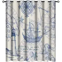 Yiran Furniture Vintage Ankargardiner Nautiskt Element Skepp Segling Resetema Gardin Vardagsrum Pojksovrum Fönster Draperier 2-delars Set W55 X H120cm X 2&Grommet Top
