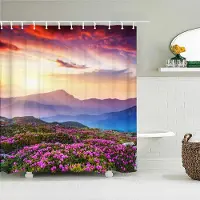 Chic Home Duschdraperier med naturskogsmotiv Högkvalitativt vattentätt duschdraperi Trädlandskap Badrumsgardin Polyestertyg W240xH180cm