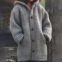 Wangpai Apparel Dam Och Vinter Enfärgad Långärmad Fickschal Lös Kofta Stickad Tröja Dam XXL gray
