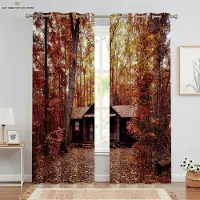 Yiran Furniture Skogar Naturlandskap 3D-tryckta Gardiner, Polyesterfiber, Maskintvättbara, Sovrum, Vardagsrum, Kök, 2 st Set W50X130H(CM)X2PCS&Grommet Top