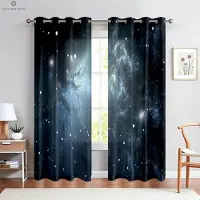 Yiran Furniture Drömsk Stjärnklar Himmel 3D-tryckt Gardin, Sovrum, Vardagsrum, Arbetsrum, Dekorativ, Lätt att Tvätta och Sköta, Anpassad, 2 st W50xH130(CM)x2PCS&Grommet Top