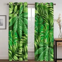 Yiran Furniture Gröna löv Fönstergardin Vardagsrum Halvskuggande Utomhus Dekorativ Gardin Draperier för Sovrum Kök Fönsterbehandling 100W160H(CM)40x63in&Grommet Top