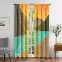 Yiran Furniture Färgglatt Naturlandskap SkyPrinting Mörkläggningsfönstergardin för Vardagsrum Sovrum Badrum Kök Dörr Skåp Dekor Krokar W50 X H130(CM)X2&Grommet Top
