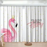 Yiran Furniture Nordisk Ins Enkel Flamingo Grön Växt Vardagsrum Hög Mörkläggningsgardin Prinsessa Barnrum Burspråksfönster 2 Delar Skuggning W55 X H120cm X 2&Grommet Top