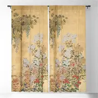 Yiran Furniture Japansk Edo-period Sexdelad skärm med bladguld Vita och röda krysantemumgardiner Vardagsrum Sovrum Fönsterdekor Gardiner 50W130H(CM)x2&Grommet Top