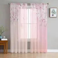 Yiran Furniture Körsbärsblom Plommonkvist Rosa Vit Chiffong Skira Gardiner för Vardagsrum Sovrum Dekoration Fönster Voiler Tyllgardin W135 x H185cm x1&Rod Pocket