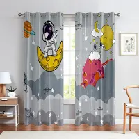 Yiran Furniture Animerad tecknad rymdskepp 3d digitaltryckta gardiner, 100% polyester, barnrum, vardagsrum, dekorativa temagardiner W50xH140(CM)x2PCS&Grommet Top