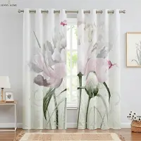 Yiran Furniture Gardiner med blomstermönster Pastoral stil Fönsterdekorationsgardiner Lämpliga för sovrum vardagsrum arbetsrum Gardiner Hemdekoration W50xH140(CM)x2PCS&Grommet Top