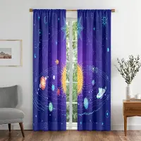Yiran Furniture Färgglada Rymd Galax Planet Tecknad Mörkläggningsfönstergardin för Vardagsrum Sovrum Badrum Kök Dörr Skåp Dekor Krokar W50 X H130(CM)X2&Grommet Top