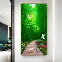 Aidegou12 Landskap Grön skogsstig Stege Strand Hav Palmträd Canvasmålning Affischer och tryck Väggkonstbilder Heminredning Ingen ram 60*150cm