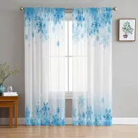 Yiran Furniture God Jul Jultomten Röda Chiffong Genomskinliga Gardiner för Vardagsrum Sovrum Dekoration Fönster Voiler Tyllgardin Draperier W135 x H115cm x1&Grommet Top