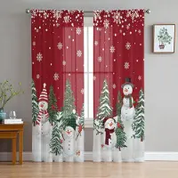 Yiran Furniture Jul Snöflinga Blå Garn Gardin Fönster Tyllgardiner För Vardagsrum Kök Skira Fönsterdekorationer Voilegardiner W135 x H115cm x1&Grommet Top