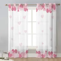 Yiran Furniture Tecknad Glad Alla hjärtans dag Rött Hjärta Blomma Tyll Skira Voile Fönstergardiner Persienner för Vardagsrum Sovrum Heminredning 2 st W65X60H(cm)X2Pcs&Grommet Top
