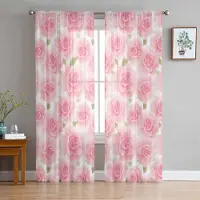 Yiran Furniture Blommor Fjäril Ros Tyll Skira Gardiner för Vardagsrumsdekoration Fönstergardin för Sovrum Kök Voile Organza Draperier W135 x H115cm x1&Grommet Top