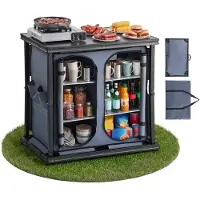 Vevor Hopfällbart campingförvaringsskåp, bärbart och lättviktsbord i aluminium för utomhusbruk, snabbmonterad kompakt köksstation, med 6 hyllor och bärväska, för picknick, grillning, camping, husbilsr
