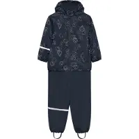 CeLaVi Regnkläder M/u Hängslen - Fleece - PU - Marinblå m. Tryck - - 90 - Regnkläder