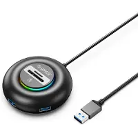 ORICO YXR4 RGB USB-hubb med 4 USB-A 3.0-portar och SD- och microSD-kortläsare, 1,8 m – svart