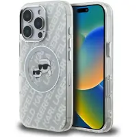 Karl Lagerfeld IML-glitterfodral med Karl & Choupette-logotyp och MagSafe för iPhone 16 Pro – grått