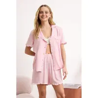 Trendyol Kort pyjamas rosa / eosin / vit